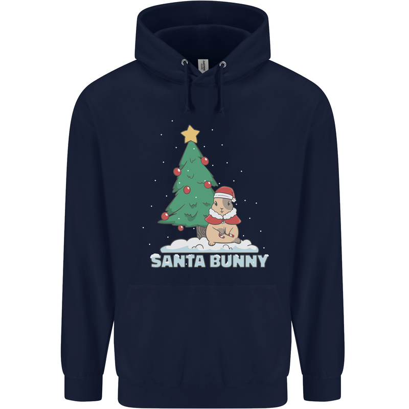 Funny Christmas Santa Bunny Mens 80% Cotton Hoodie Navy Blue