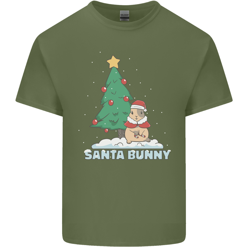 Funny Christmas Santa Bunny Mens Cotton T-Shirt Tee Top Military Green
