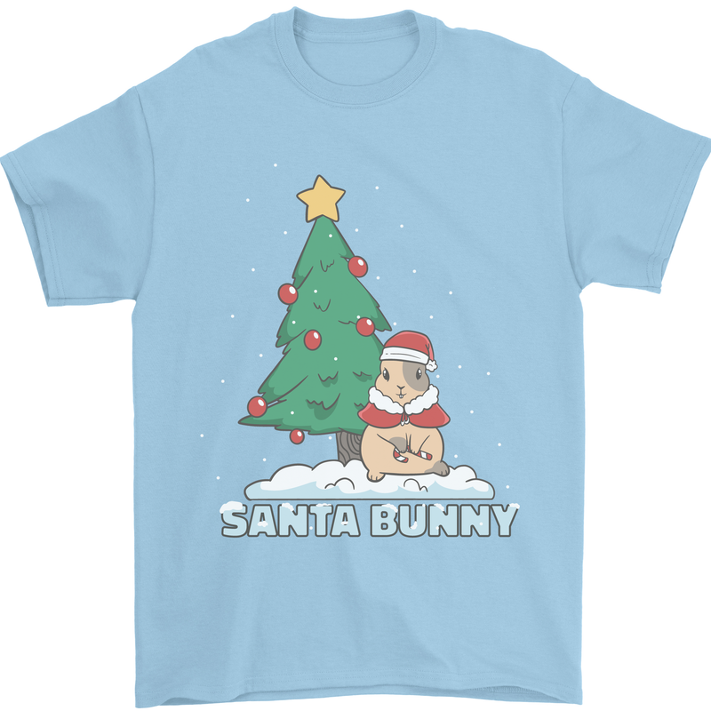 Funny Christmas Santa Bunny Mens T-Shirt Cotton Gildan Light Blue