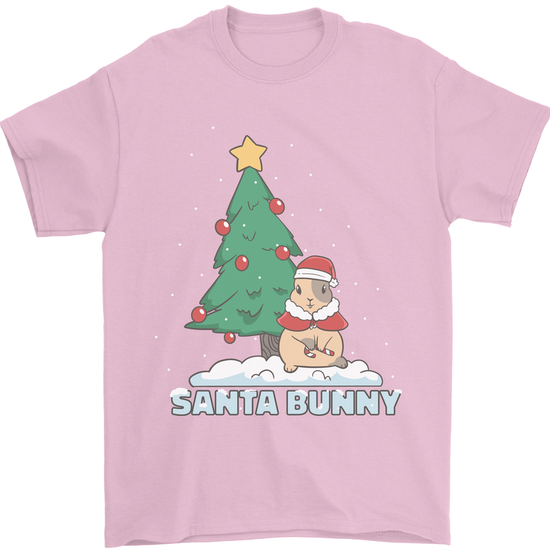 Funny Christmas Santa Bunny Mens T-Shirt Cotton Gildan Light Pink