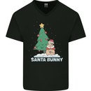 Funny Christmas Santa Bunny Mens V-Neck Cotton T-Shirt Black