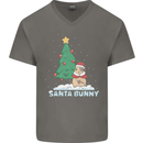 Funny Christmas Santa Bunny Mens V-Neck Cotton T-Shirt Charcoal