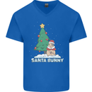 Funny Christmas Santa Bunny Mens V-Neck Cotton T-Shirt Royal Blue