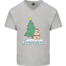 Funny Christmas Santa Bunny Mens V-Neck Cotton T-Shirt Sports Grey