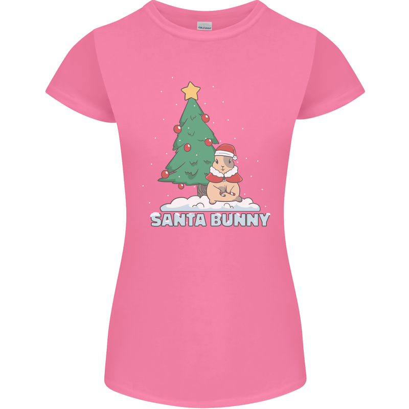 Funny Christmas Santa Bunny Womens Petite Cut T-Shirt Azalea