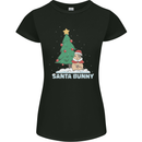 Funny Christmas Santa Bunny Womens Petite Cut T-Shirt Black