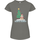 Funny Christmas Santa Bunny Womens Petite Cut T-Shirt Charcoal