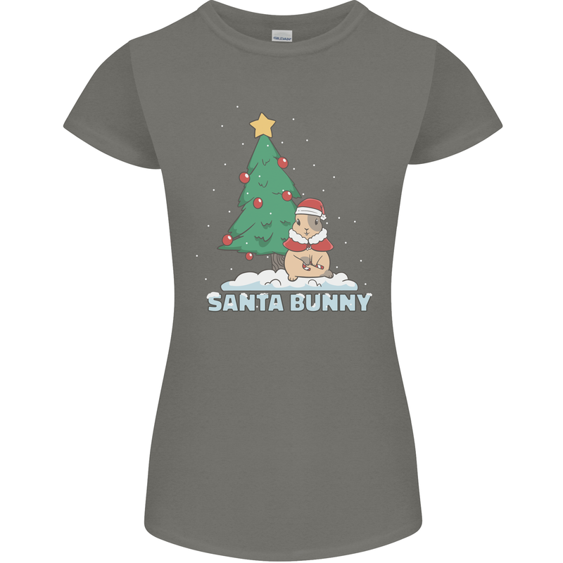 Funny Christmas Santa Bunny Womens Petite Cut T-Shirt Charcoal
