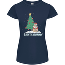 Funny Christmas Santa Bunny Womens Petite Cut T-Shirt Navy Blue