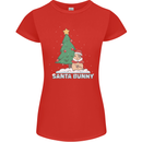 Funny Christmas Santa Bunny Womens Petite Cut T-Shirt Red