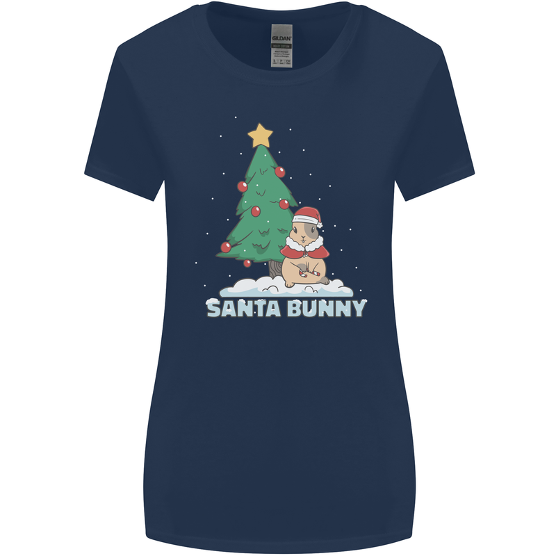 Funny Christmas Santa Bunny Womens Wider Cut T-Shirt Navy Blue