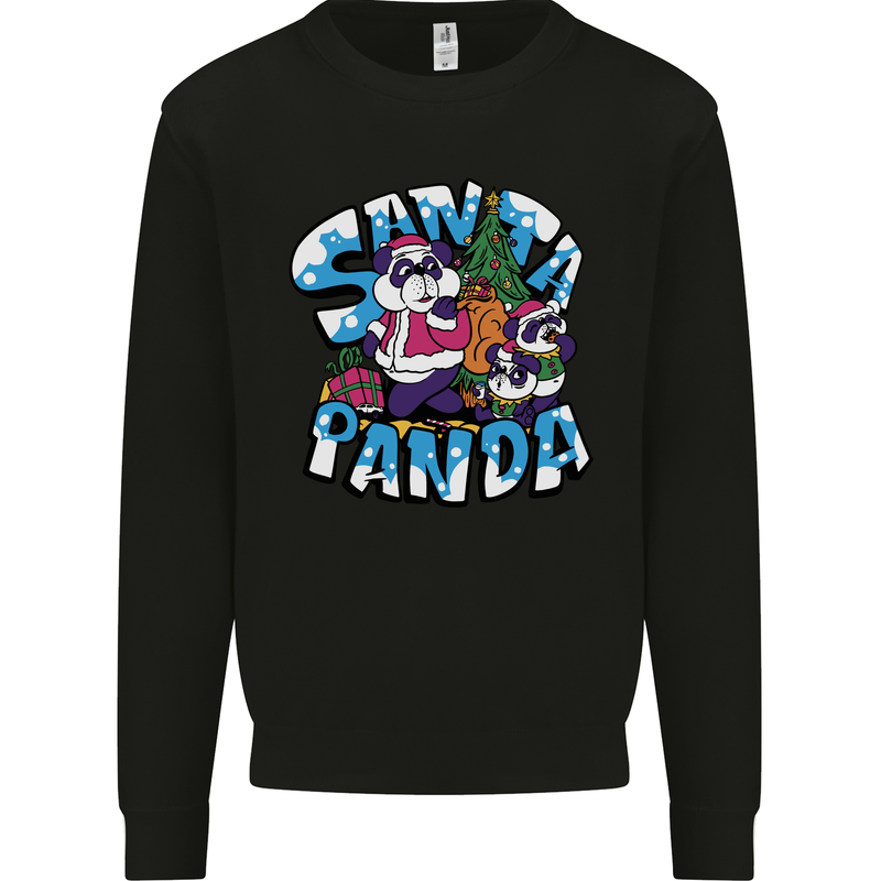 Funny Christmas Santa Panda Kids Sweatshirt Jumper Black
