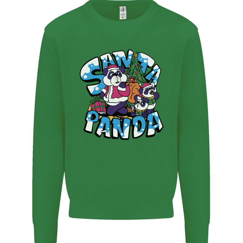 Funny Christmas Santa Panda Kids Sweatshirt Jumper Irish Green