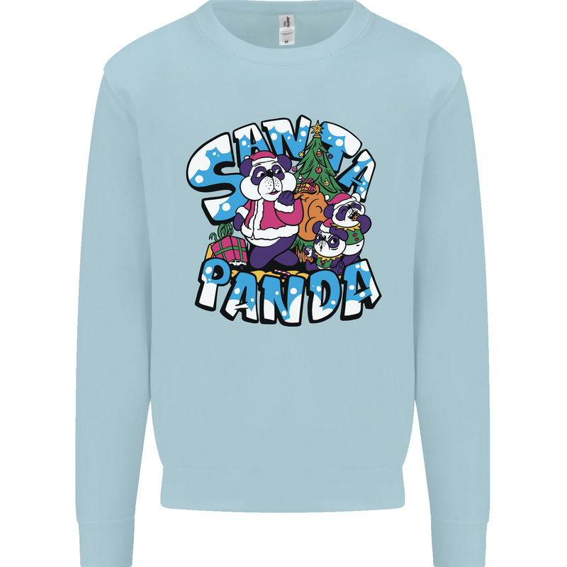 Funny Christmas Santa Panda Kids Sweatshirt Jumper Light Blue