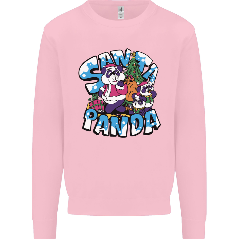 Funny Christmas Santa Panda Kids Sweatshirt Jumper Light Pink