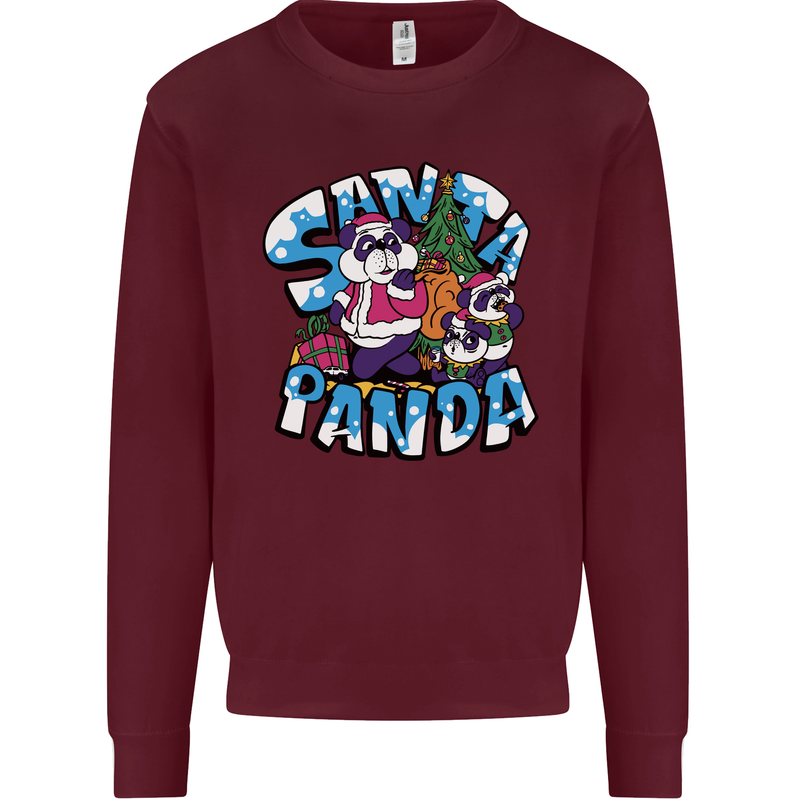 Funny Christmas Santa Panda Kids Sweatshirt Jumper Maroon