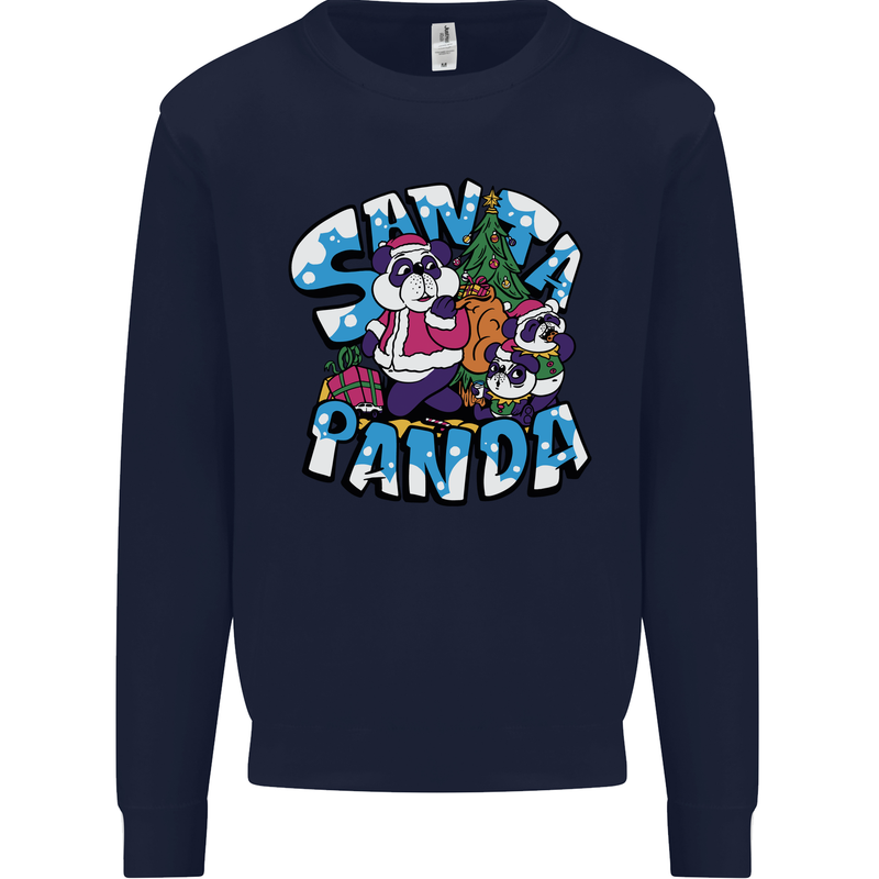 Funny Christmas Santa Panda Kids Sweatshirt Jumper Navy Blue