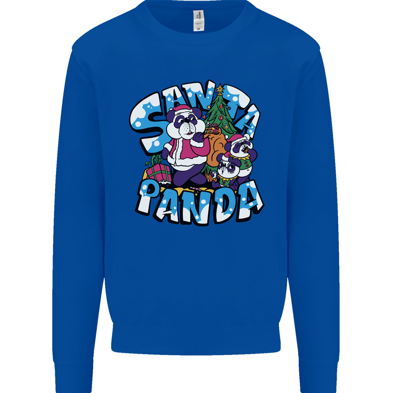 Funny Christmas Santa Panda Kids Sweatshirt Jumper Royal Blue