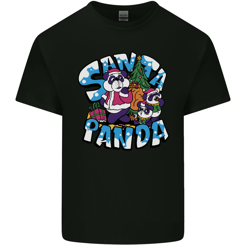 Funny Christmas Santa Panda Mens Cotton T-Shirt Tee Top Black