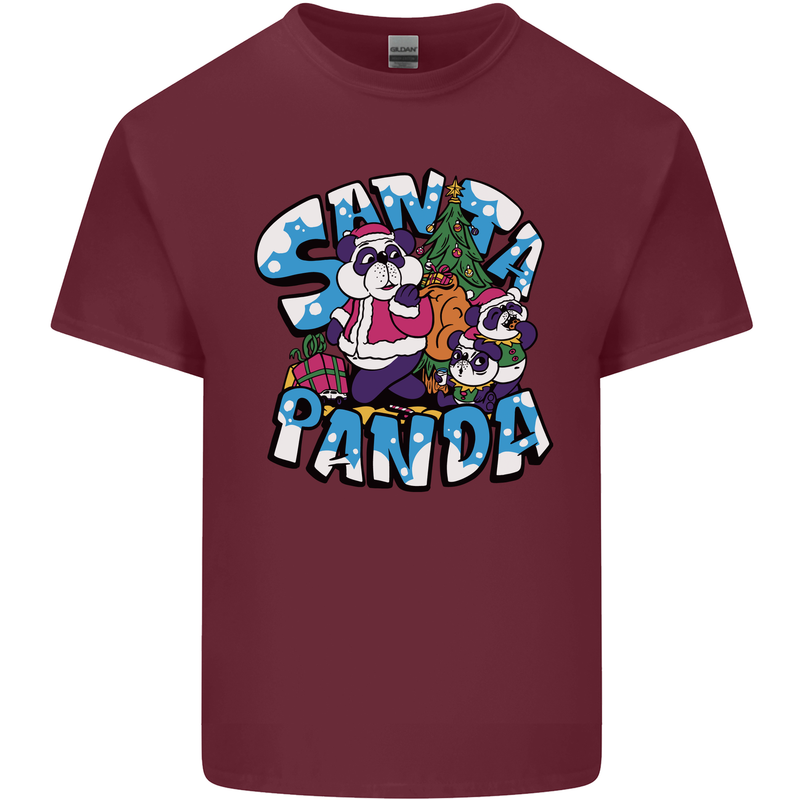 Funny Christmas Santa Panda Mens Cotton T-Shirt Tee Top Maroon