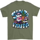 Funny Christmas Santa Panda Mens T-Shirt Cotton Gildan Military Green