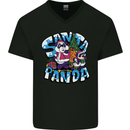 Funny Christmas Santa Panda Mens V-Neck Cotton T-Shirt Black