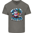 Funny Christmas Santa Panda Mens V-Neck Cotton T-Shirt Charcoal