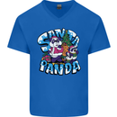 Funny Christmas Santa Panda Mens V-Neck Cotton T-Shirt Royal Blue
