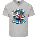 Funny Christmas Santa Panda Mens V-Neck Cotton T-Shirt Sports Grey