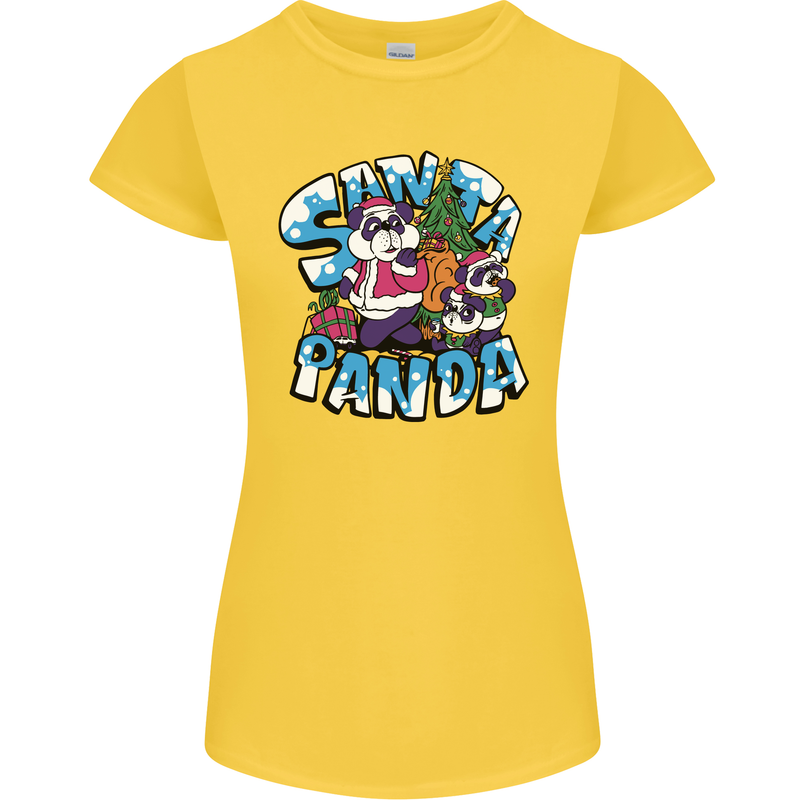 Funny Christmas Santa Panda Womens Petite Cut T-Shirt Yellow
