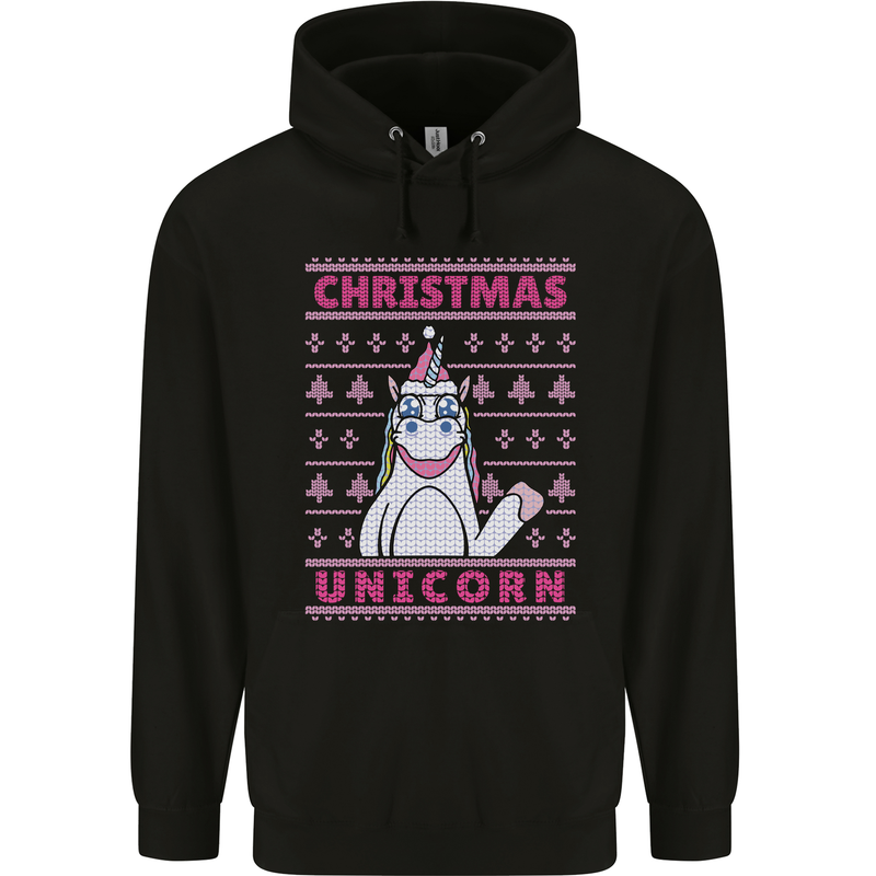 Funny Christmas Unicorn Childrens Kids Hoodie Black