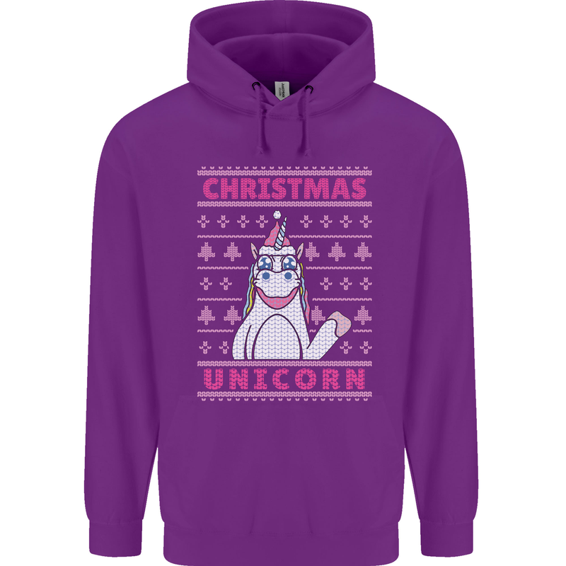 Funny Christmas Unicorn Childrens Kids Hoodie Purple