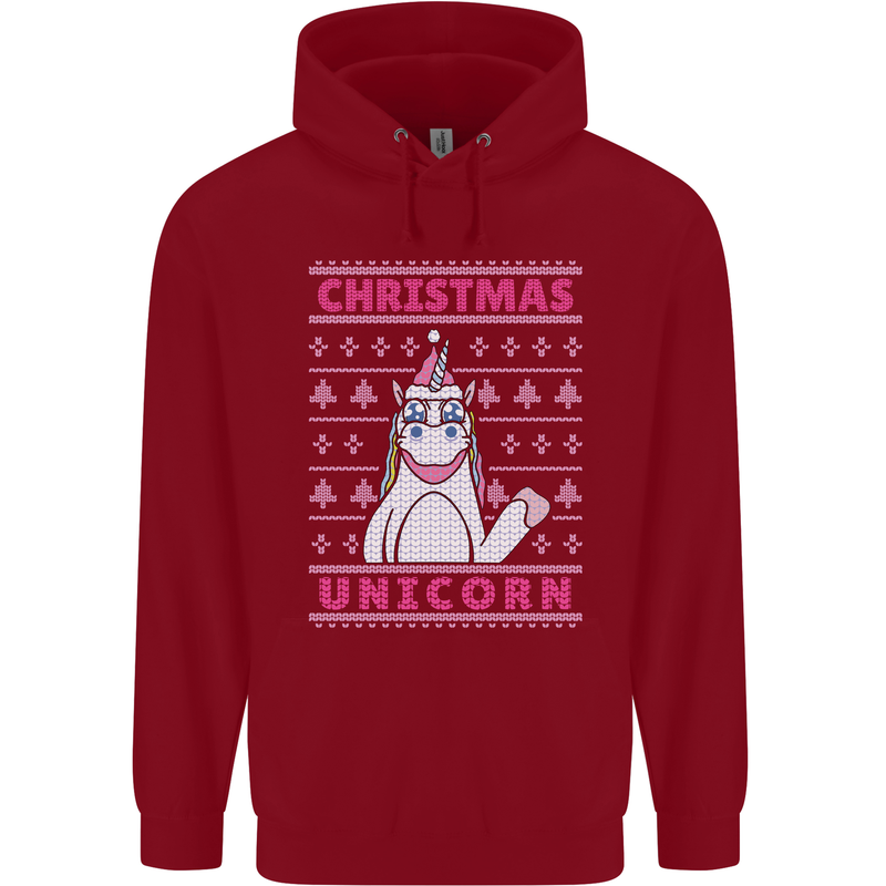 Funny Christmas Unicorn Childrens Kids Hoodie Red