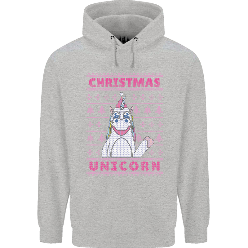 Funny Christmas Unicorn Childrens Kids Hoodie Sports Grey