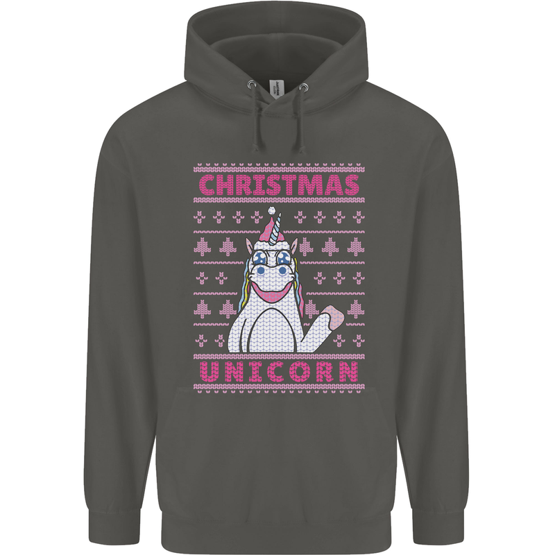 Funny Christmas Unicorn Childrens Kids Hoodie Storm Grey