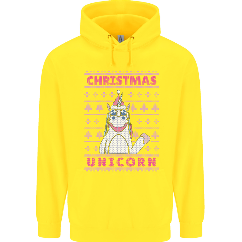 Funny Christmas Unicorn Childrens Kids Hoodie Yellow
