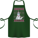 Funny Christmas Unicorn Cotton Apron 100% Organic Forest Green