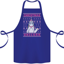 Funny Christmas Unicorn Cotton Apron 100% Organic Royal Blue