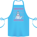 Funny Christmas Unicorn Cotton Apron 100% Organic Turquoise