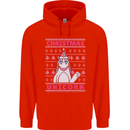 Funny Christmas Unicorn Mens 80% Cotton Hoodie Bright Red