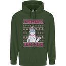 Funny Christmas Unicorn Mens 80% Cotton Hoodie Forest Green