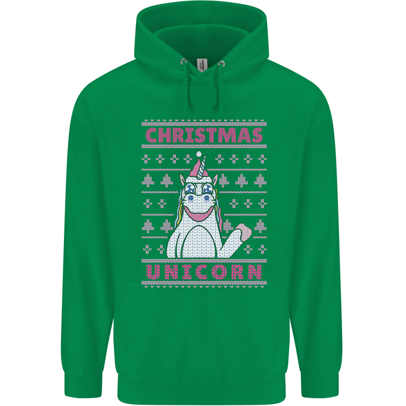 Funny Christmas Unicorn Mens 80% Cotton Hoodie Irish Green
