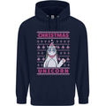 Funny Christmas Unicorn Mens 80% Cotton Hoodie Navy Blue