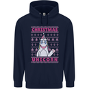 Funny Christmas Unicorn Mens 80% Cotton Hoodie Navy Blue
