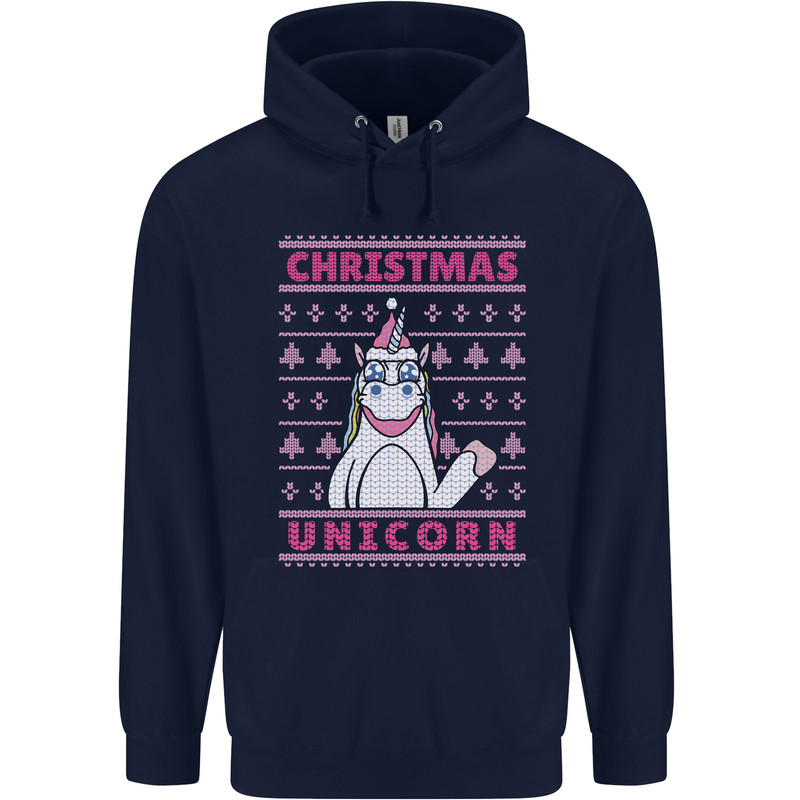 Funny Christmas Unicorn Mens 80% Cotton Hoodie Navy Blue