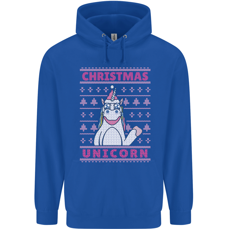 Funny Christmas Unicorn Mens 80% Cotton Hoodie Royal Blue