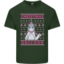 Funny Christmas Unicorn Mens Cotton T-Shirt Tee Top Forest Green