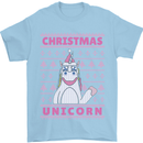 Funny Christmas Unicorn Mens T-Shirt Cotton Gildan Light Blue