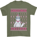 Funny Christmas Unicorn Mens T-Shirt Cotton Gildan Military Green