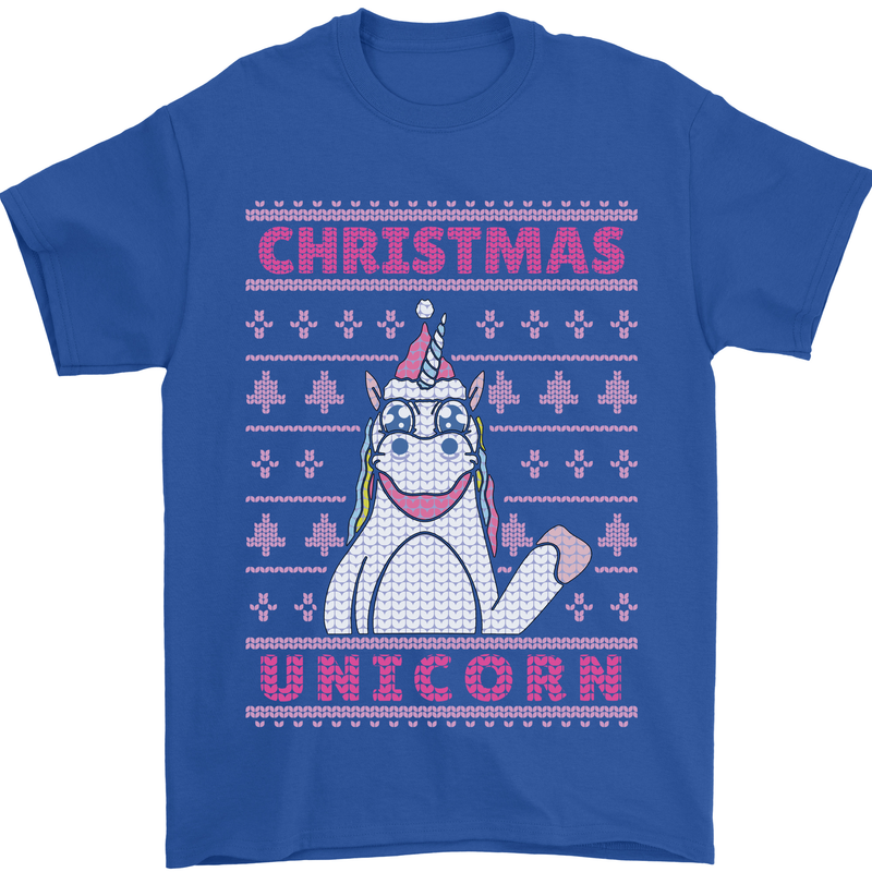 Funny Christmas Unicorn Mens T-Shirt Cotton Gildan Royal Blue